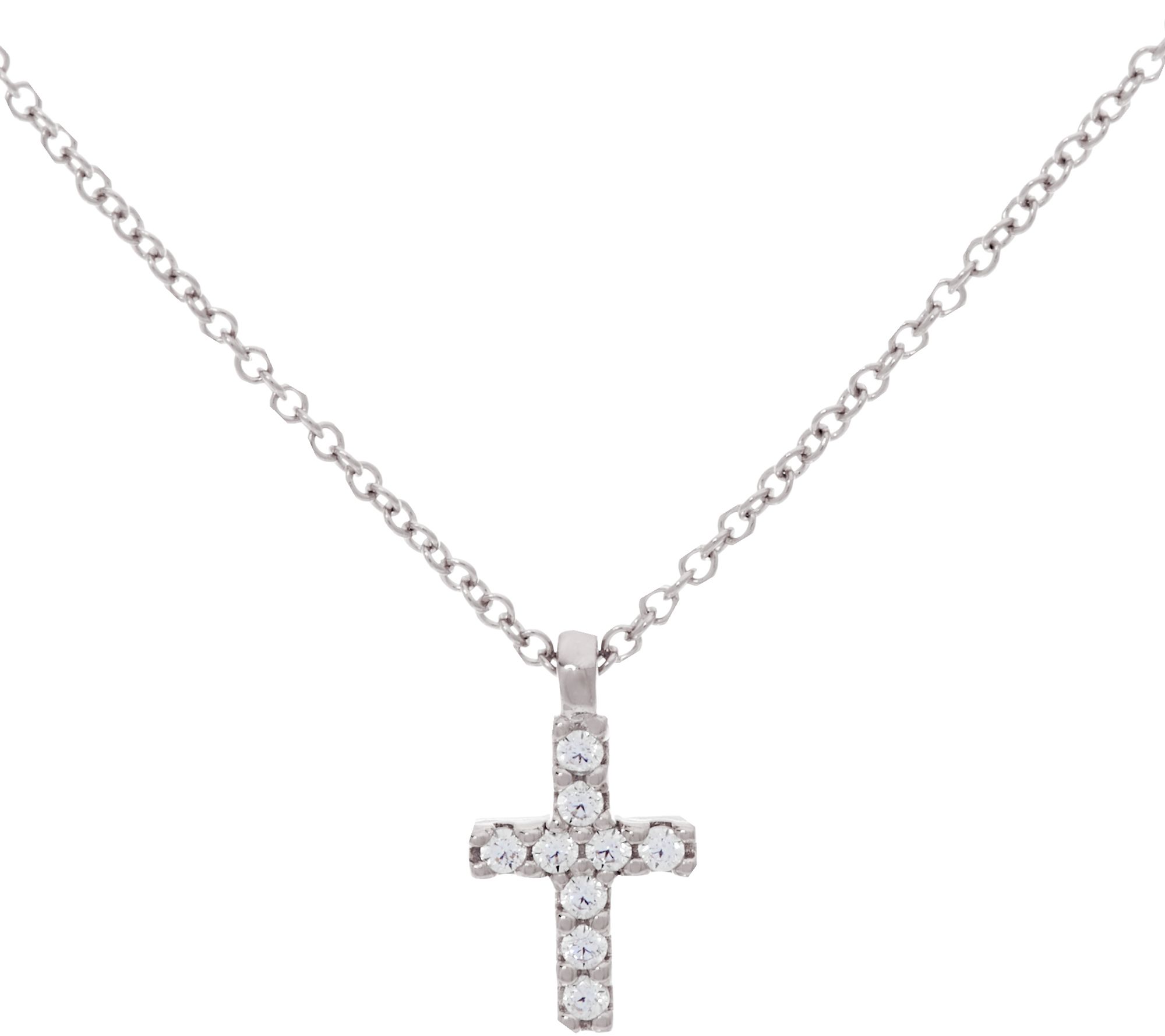 Diamonique Cross Pendant w/ Chain, Sterling or 14K Clad Page 1 —