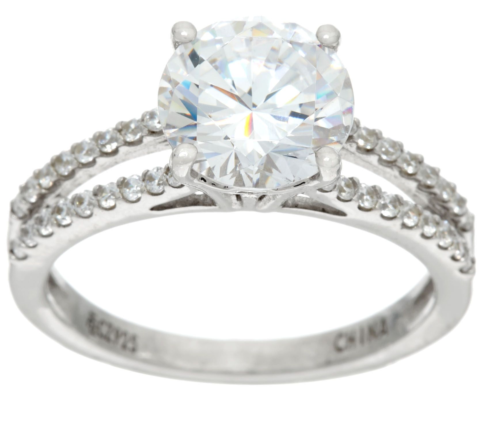 Diamonique 3ct Split Shank Solitaire Ring, Platinum Clad Page 1 —