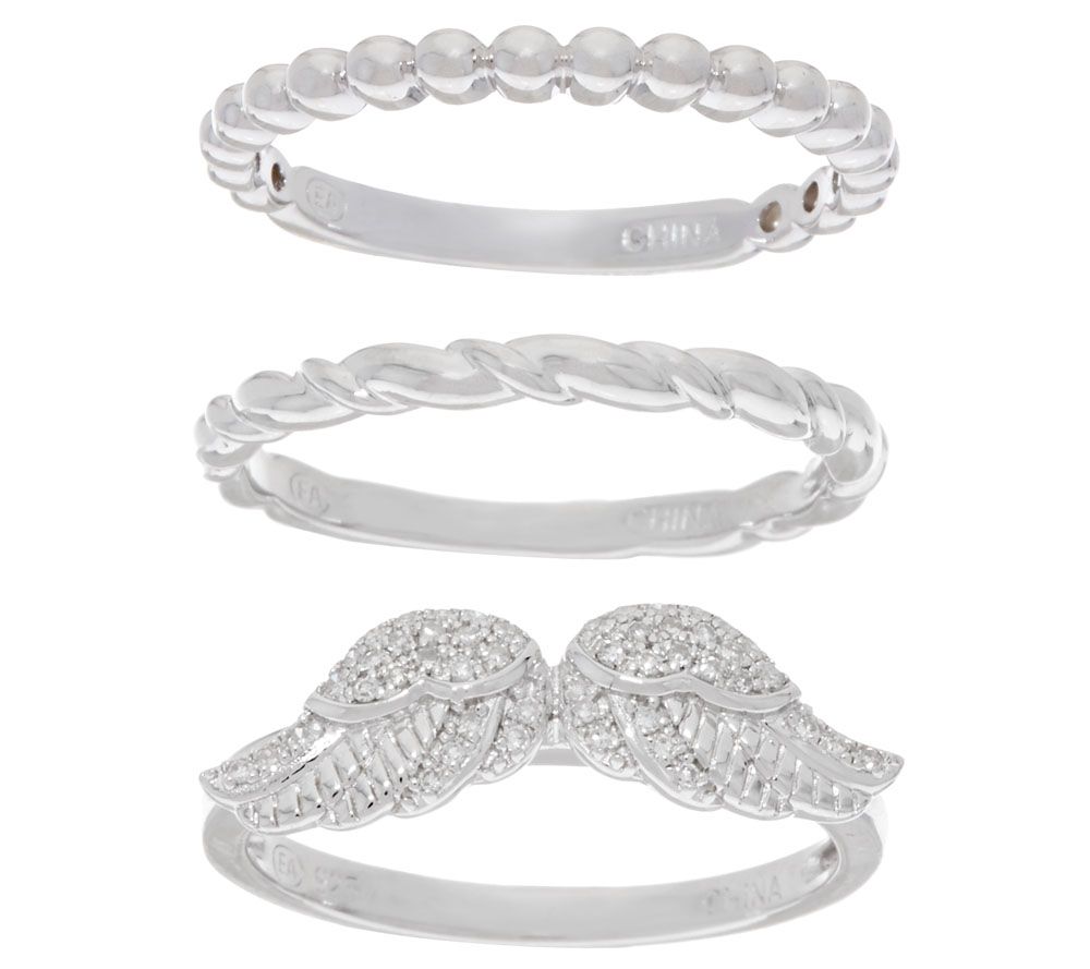 "As Is" Angel Wing Stack Diamond Rings, Sterling 1/10ct tw, by Affinity