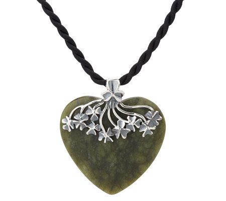 Connemara Marble SterlingShamroc Heart Pendant on Cord ...