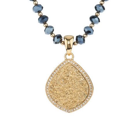 ... Simulated Drusy Lotus Pendant on 48 Glass Bead Necklace â€” QVC