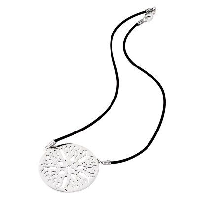 Sterling Round Open-Design Disc on Cord Necklace, 12.8g