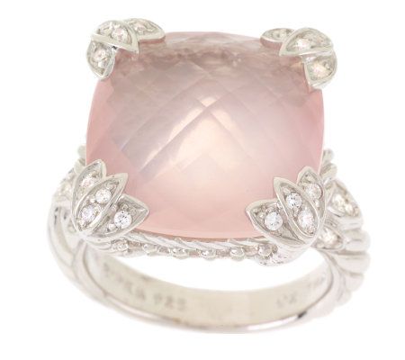 Judith Ripka Sterling Rose Quartz  Diamonique Lotus Ring â€” QVC