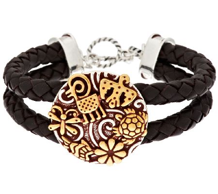 Jody Naranjo Sterling/Brass Pottery Design Braided Leather Bracelet - J296827