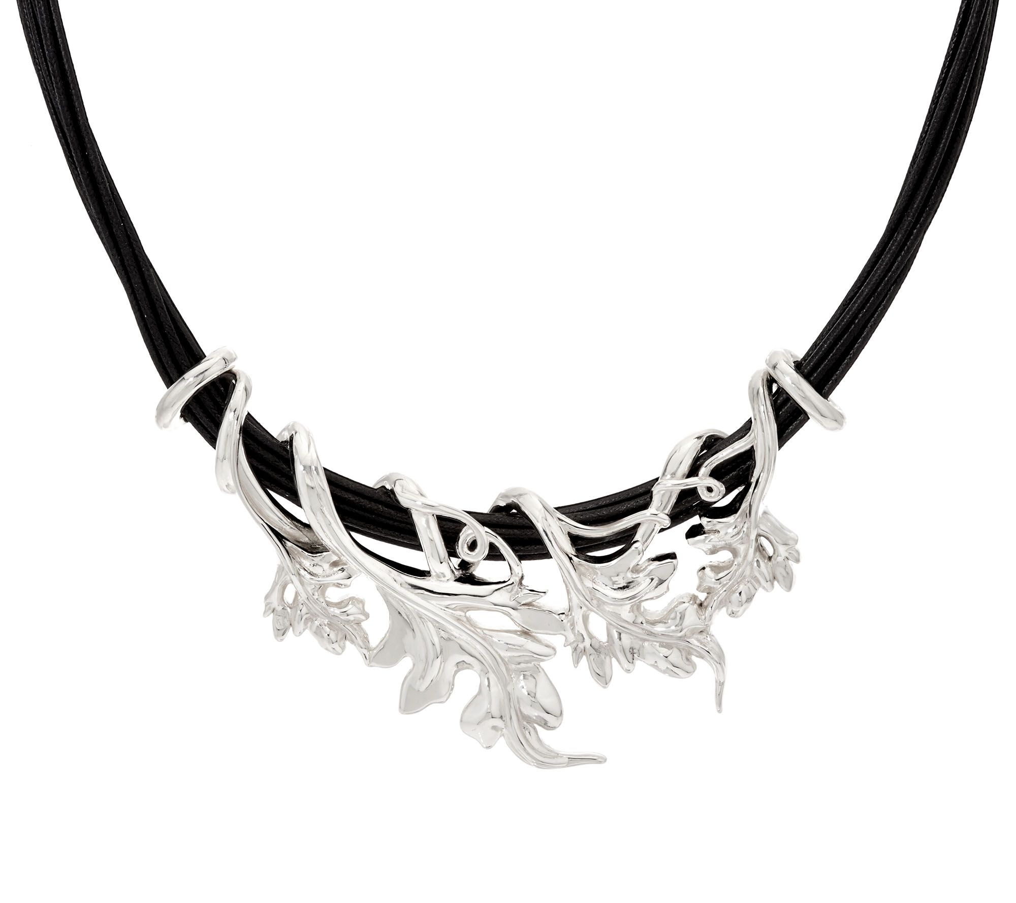 Sterling Silver Bold Vine on MultiStrand Cord Necklace by Or Paz