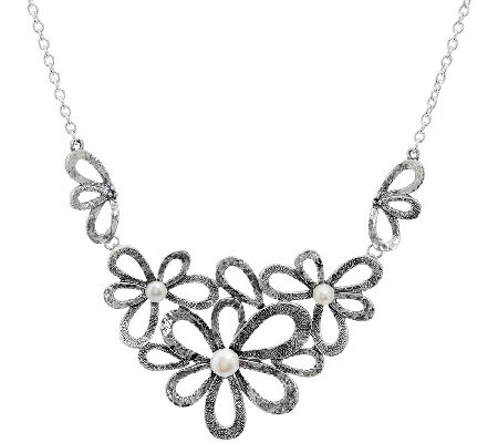  Sterling Silver Cultured Pearl Flower Necklace by Or Paz 26.00g - J328037