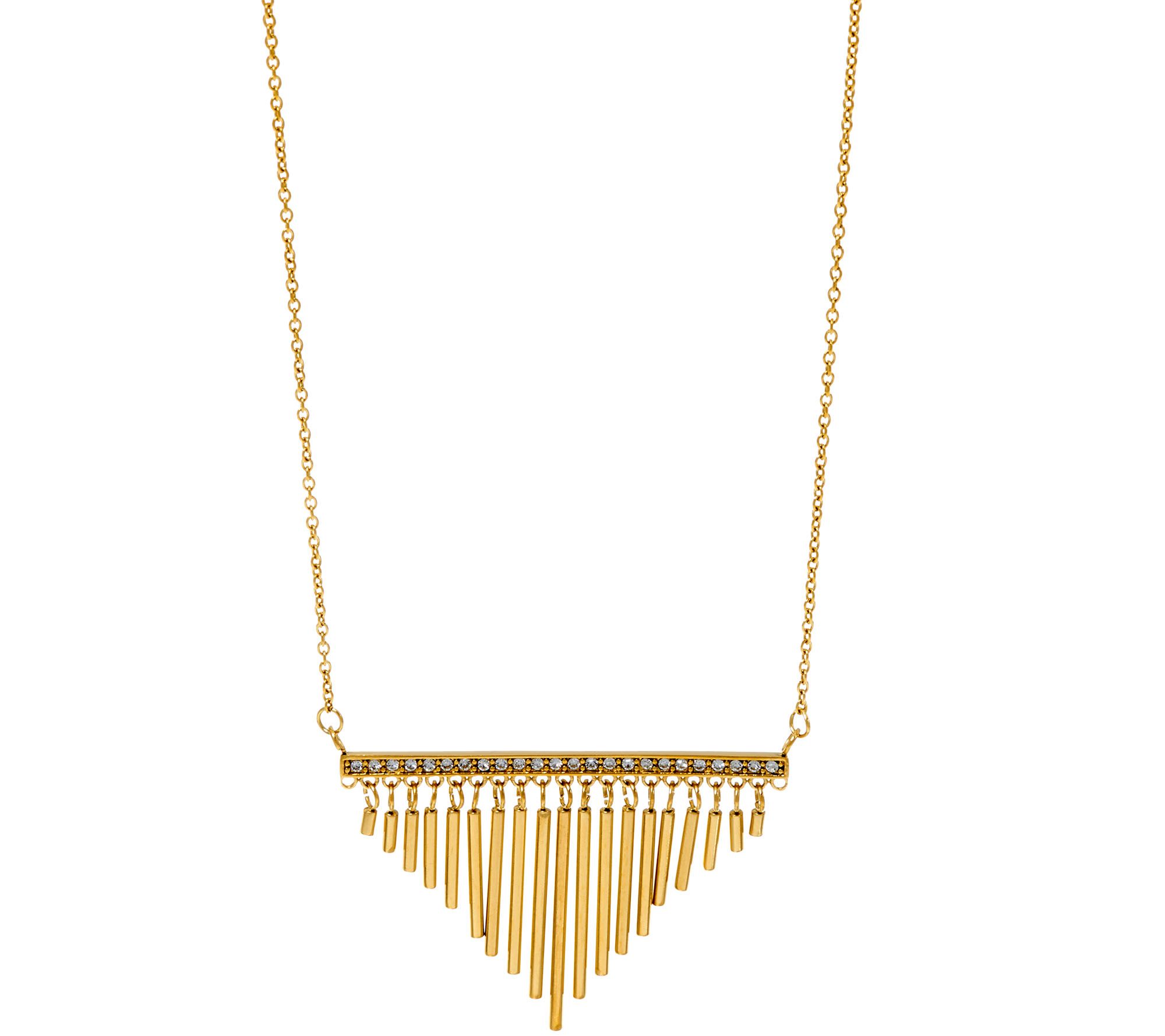 Stainless Steel Fringe Necklace with Crystal Accent Page 1 —