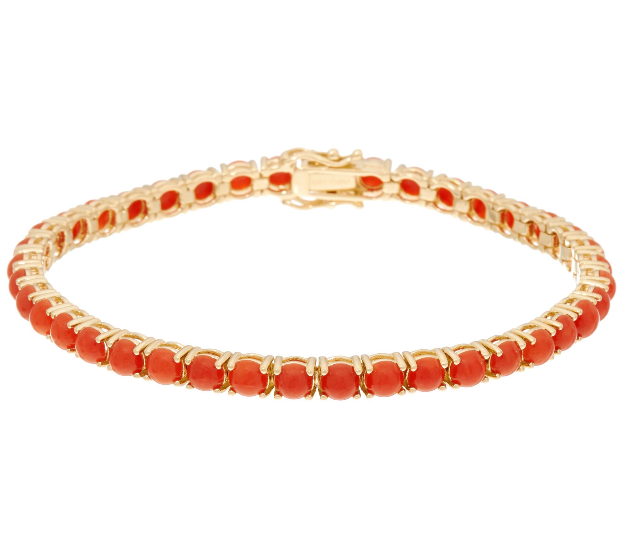 Red Coral 8" Tennis Bracelet 14K Gold —