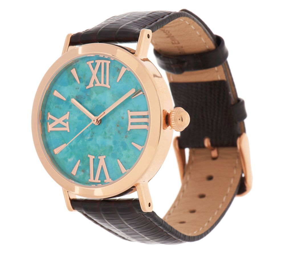 Bronze Round Turquoise Dial Leather Strap Watch by Bronzo Italia Page
