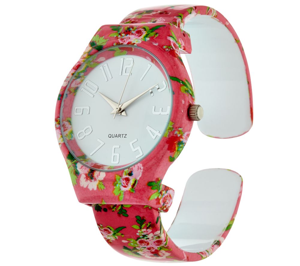 Gossip Floral Print Hinged Bangle Watch w/ Gift Box