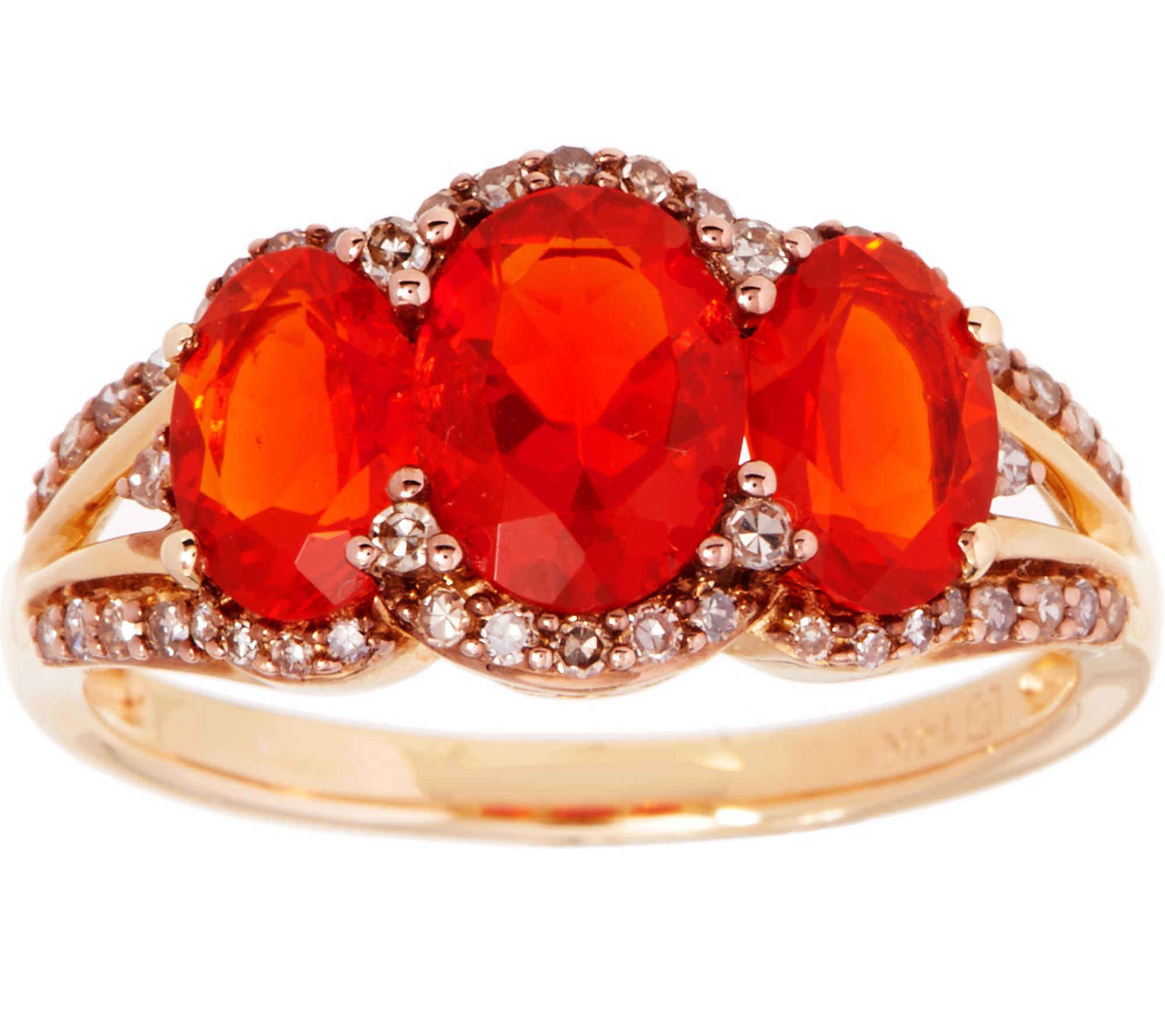 Red Fire Opal & Champagne Diamond Ring 14K Gold 1.50 cttw Page 1