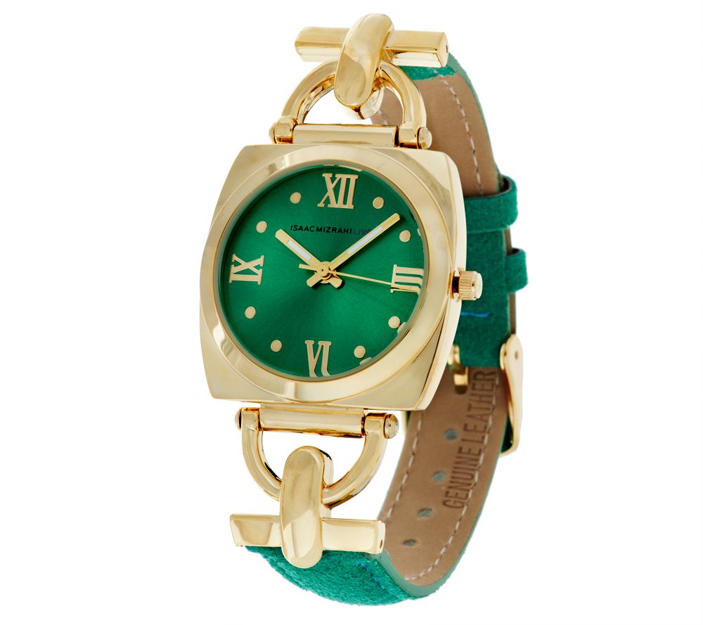 "As Is" Isaac Mizrahi Live! HorseBit Suede Strap Watch —