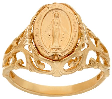 miraculous medal ring gold 14k qvc polished