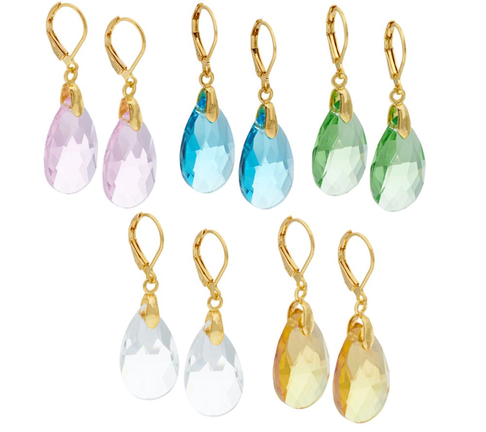 Joan Rivers Set/5 Faceted Glass Teardrop Lever Back Earrings Page 1