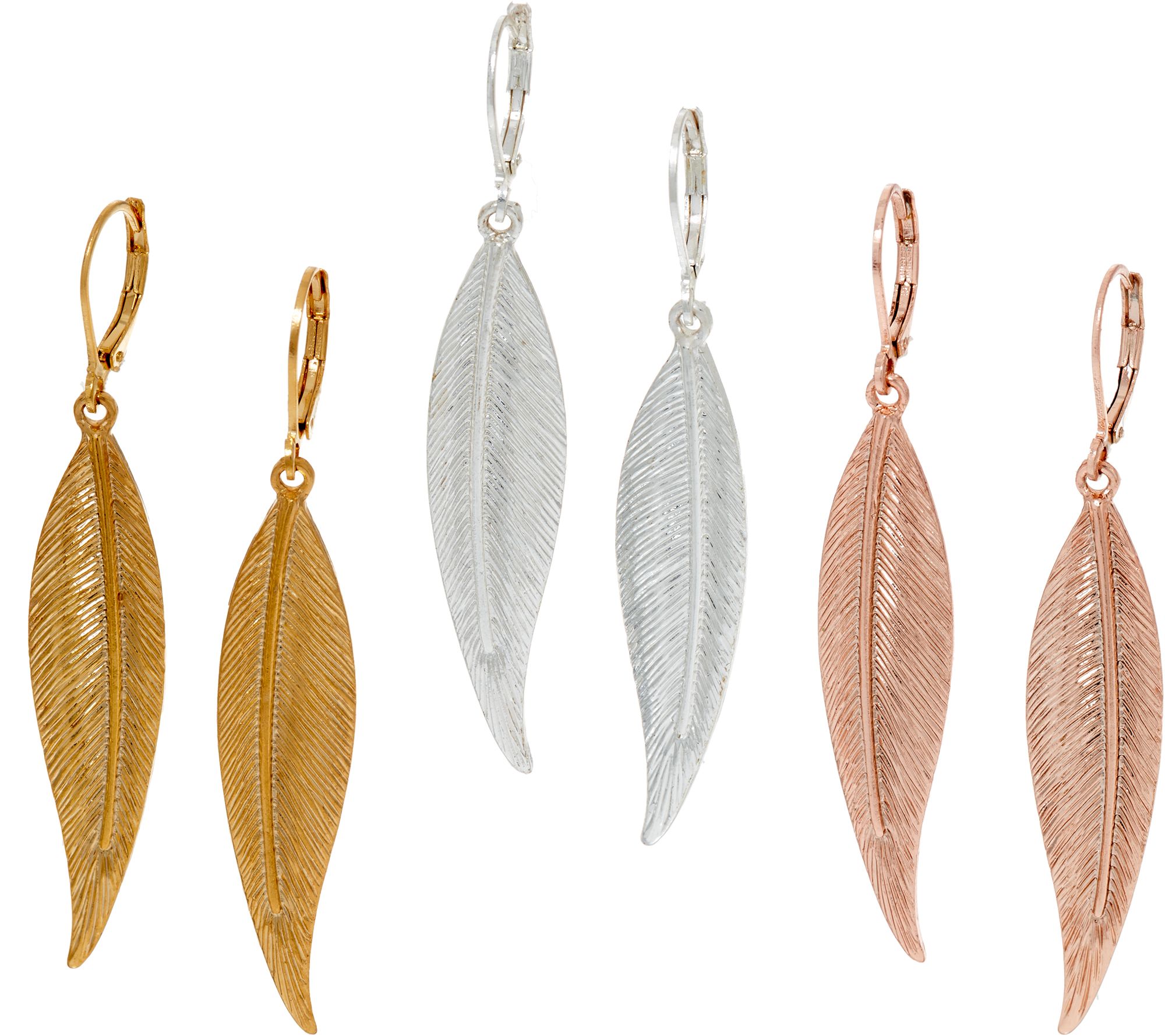 Joan Rivers Set/3 Linear Leaf Drop Earrings
