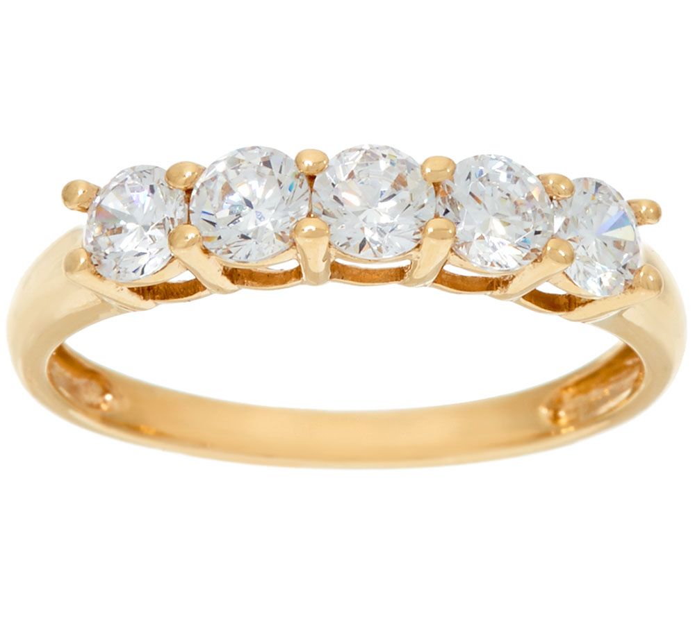 Diamonique 5-Stone Band Ring, 14K Gold - Page 1 — 0