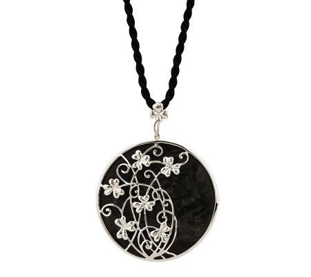Connemara Marble Shamrock Vine Pendant on Cord