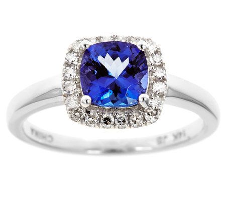  Cushion Tanzanite & 1/5 ct tw Diamond Halo Ring, 14K Gold - J314796