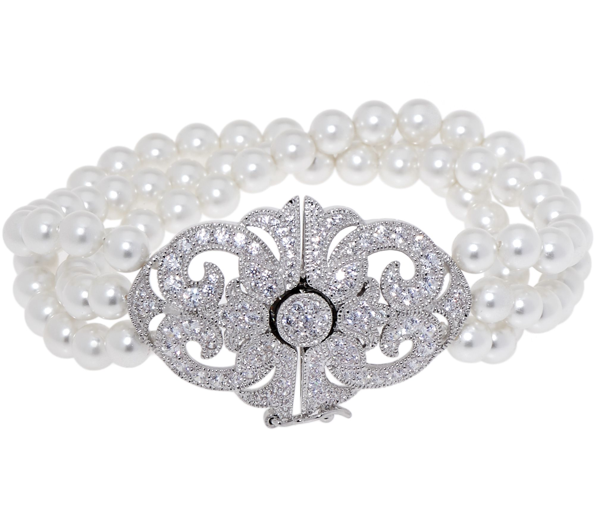 TOVA Diamonique and Simulated Pearl Bracelet, Sterling Page 1 —