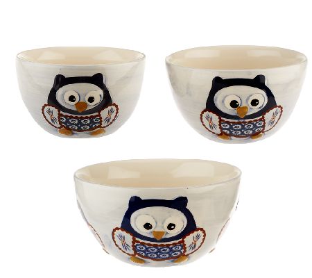 Temp-tations Old World Owl Set of 3 Prep Bowls