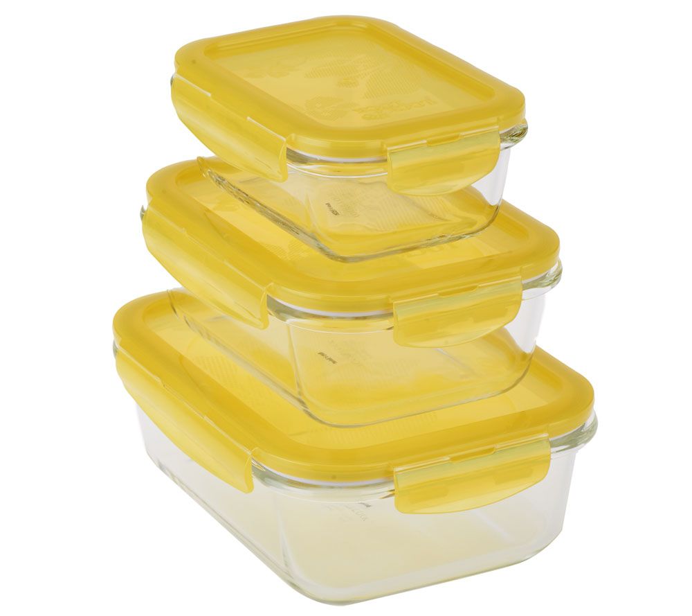 Lock & Lock 3piece Glass Storage Set with Color Lids Page 1 —