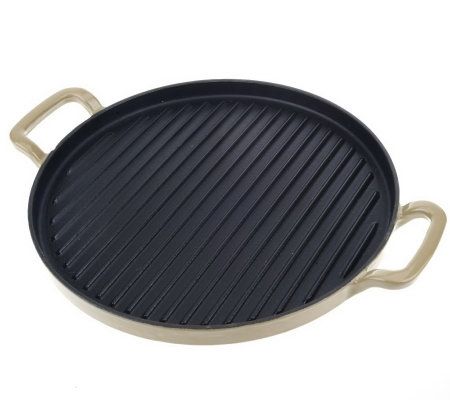 pan iron cast grill enameled side cooksessentials handles round qvc