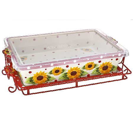 Temp-tations Sunflower Baker w/Lid-it, Wire Rack and Lid