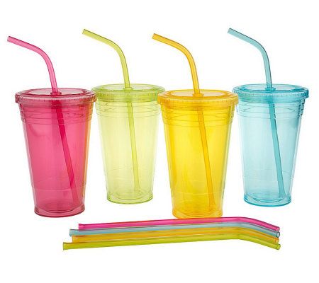 reusable glass tumbler with straw