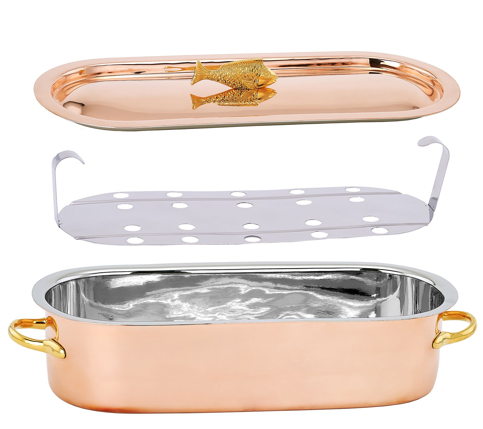 UPC 045642007444 product image for Old Dutch Solid Copper Fish Poacher with Stainless Steel Rack | upcitemdb.com