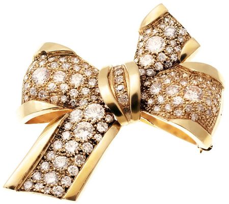 J310254-Estate Jewelry 9.00 cttw Diamond Bow Pin, 18K Gold, C. 1920s 