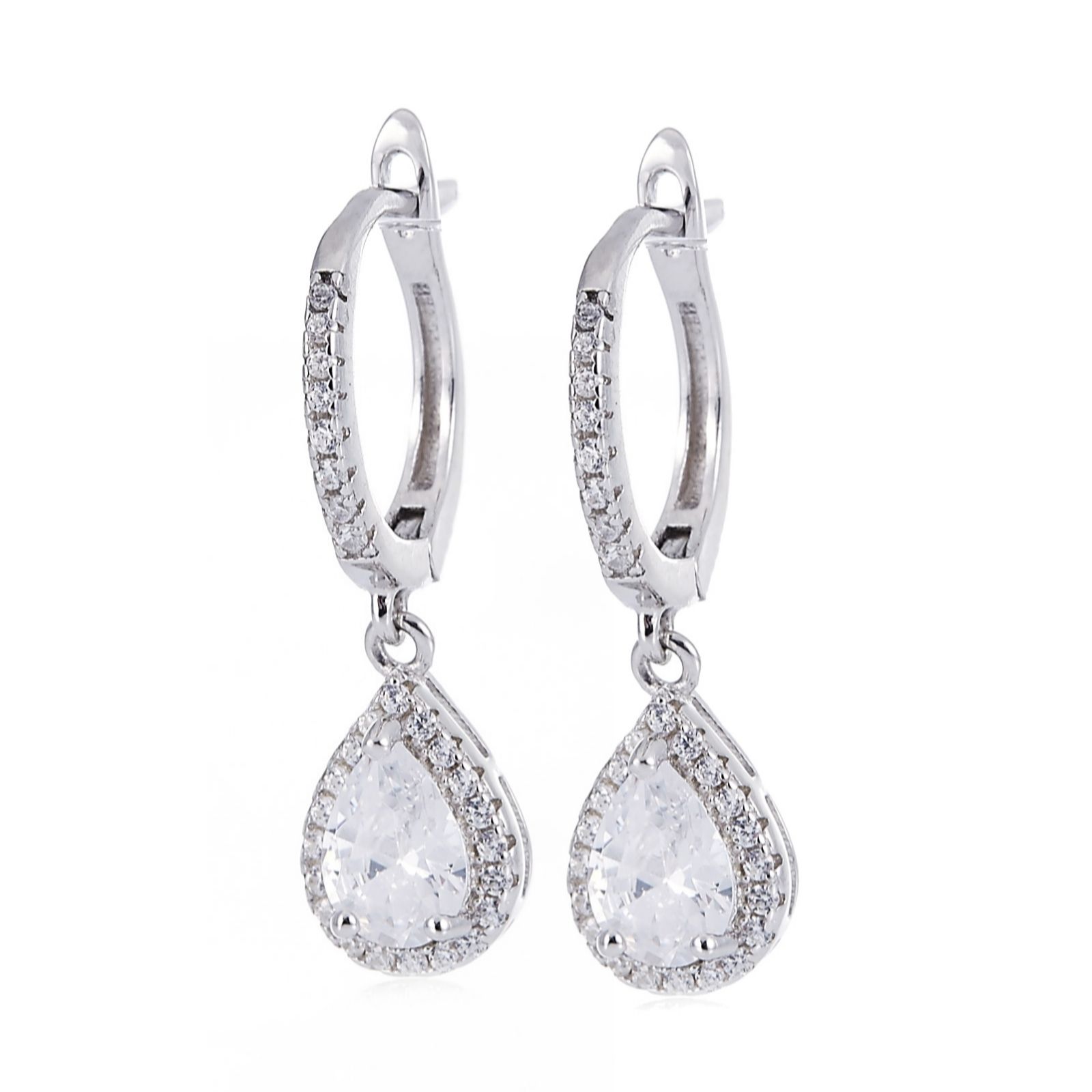 Diamonique Ct Tw Pear Cut Leverback Earrings Sterling Silver Qvc Uk