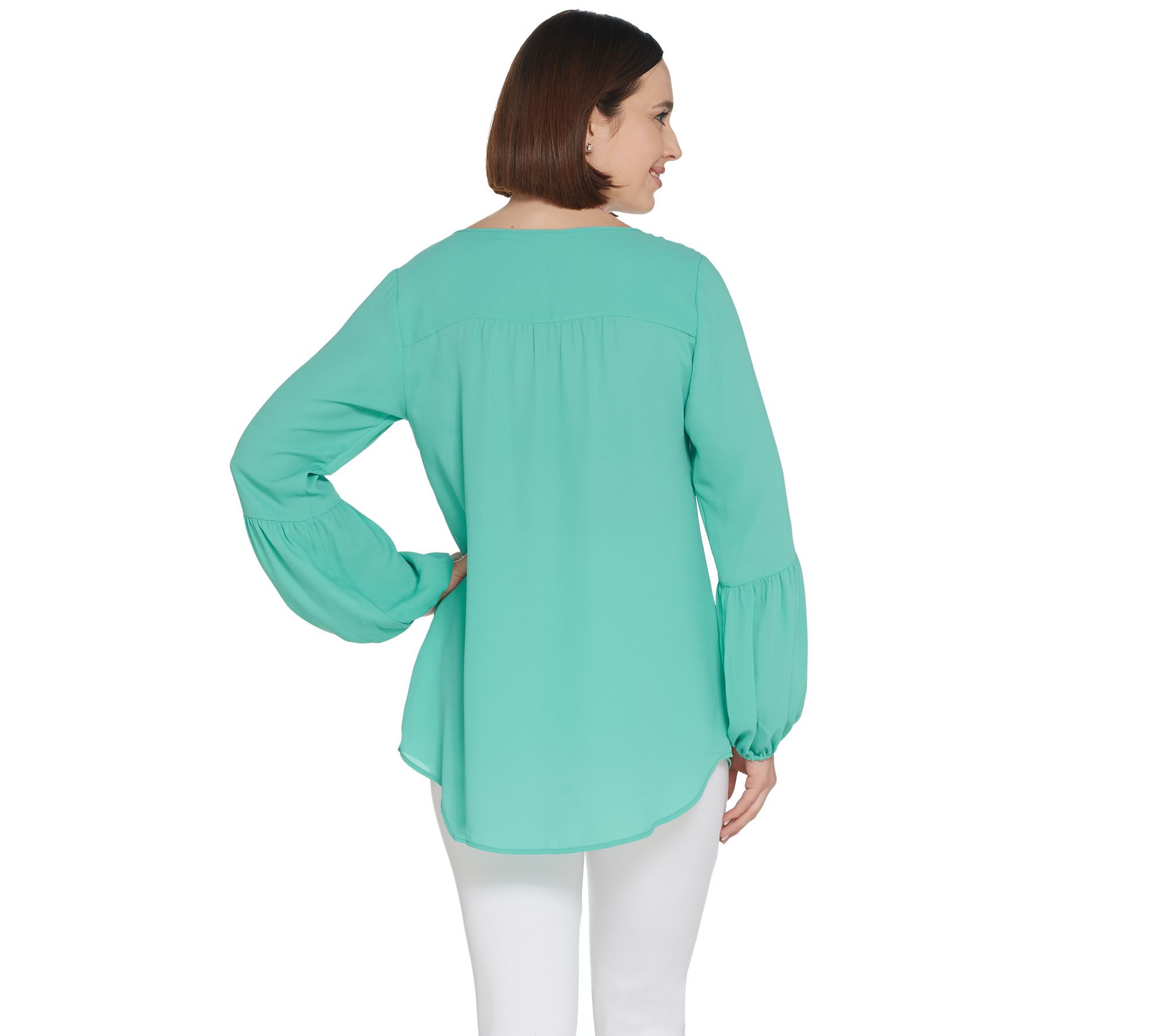 Joan Rivers Split Neck Blouse with Lantern Sleeves —