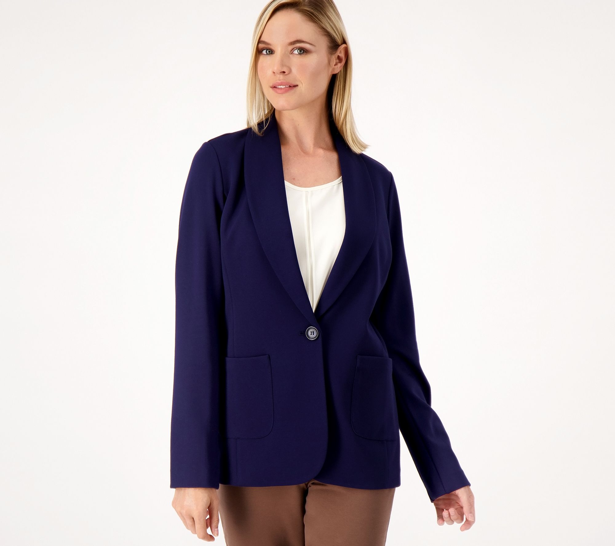 Susan Graver Reg Ponte Knit Shawl Collar Blazer