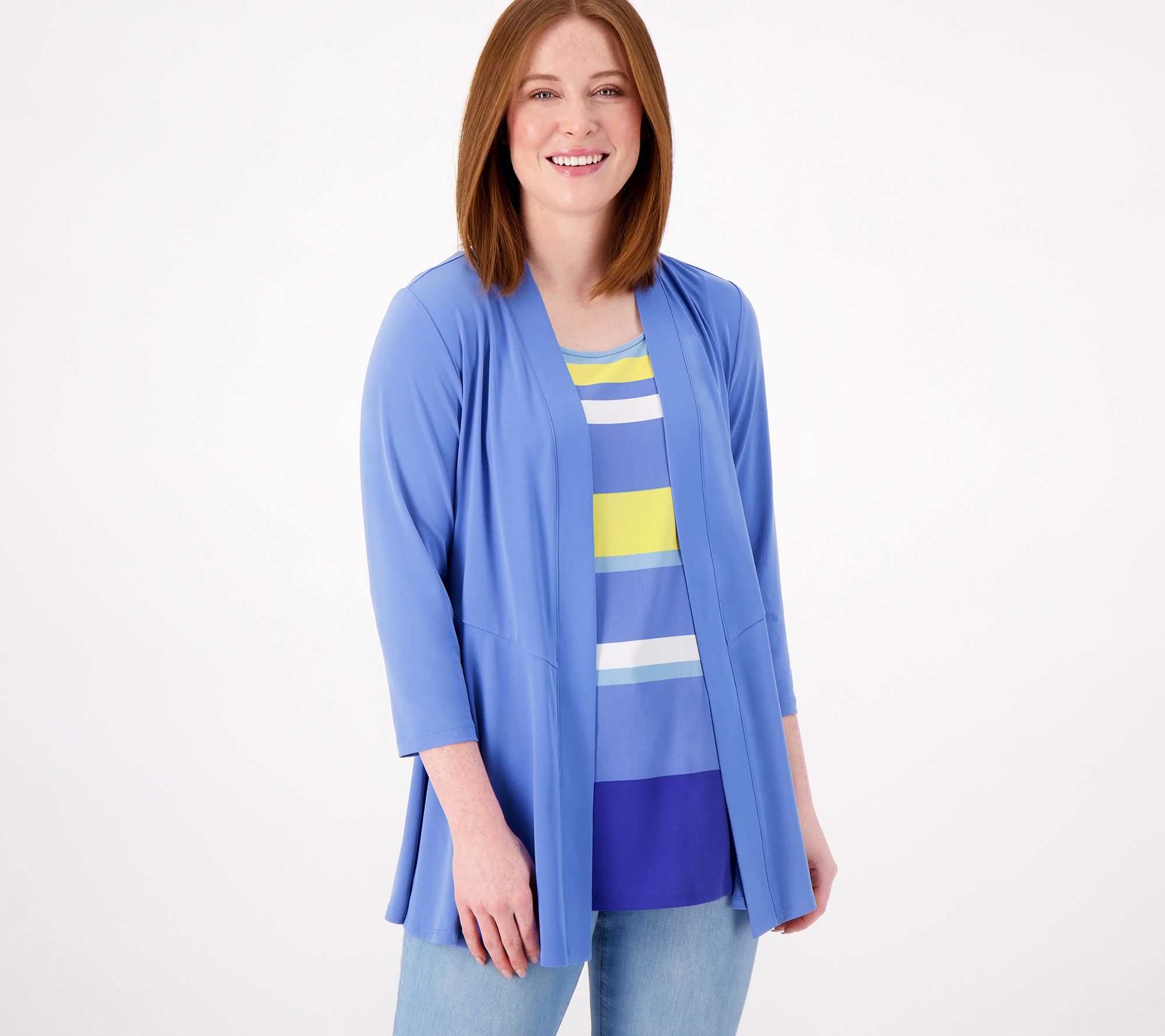 Susan Graver Liquid Knit Cardigan and Printed Tank Set