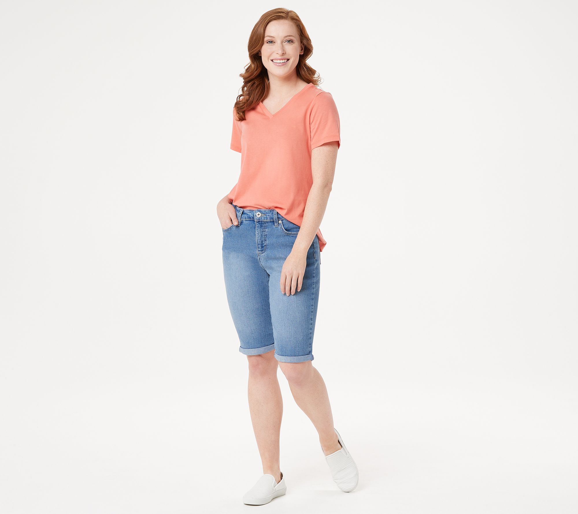 Denim & Co. 5Pocket Cuffed Bermuda Shorts