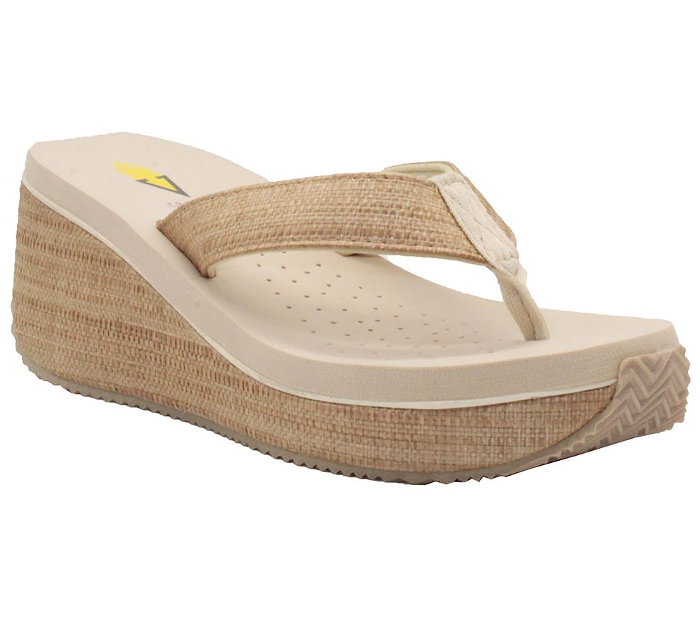 Volatile Woven Straw Wedge Sandal- Bahama