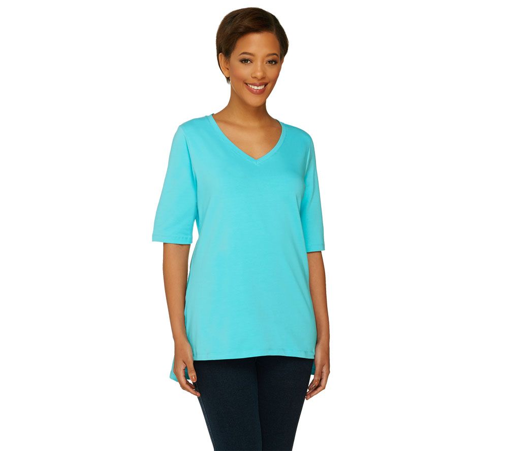 Denim & Co. Perfect Jersey Elbow Sleeve Top with High-low Hem - Page 1 ...