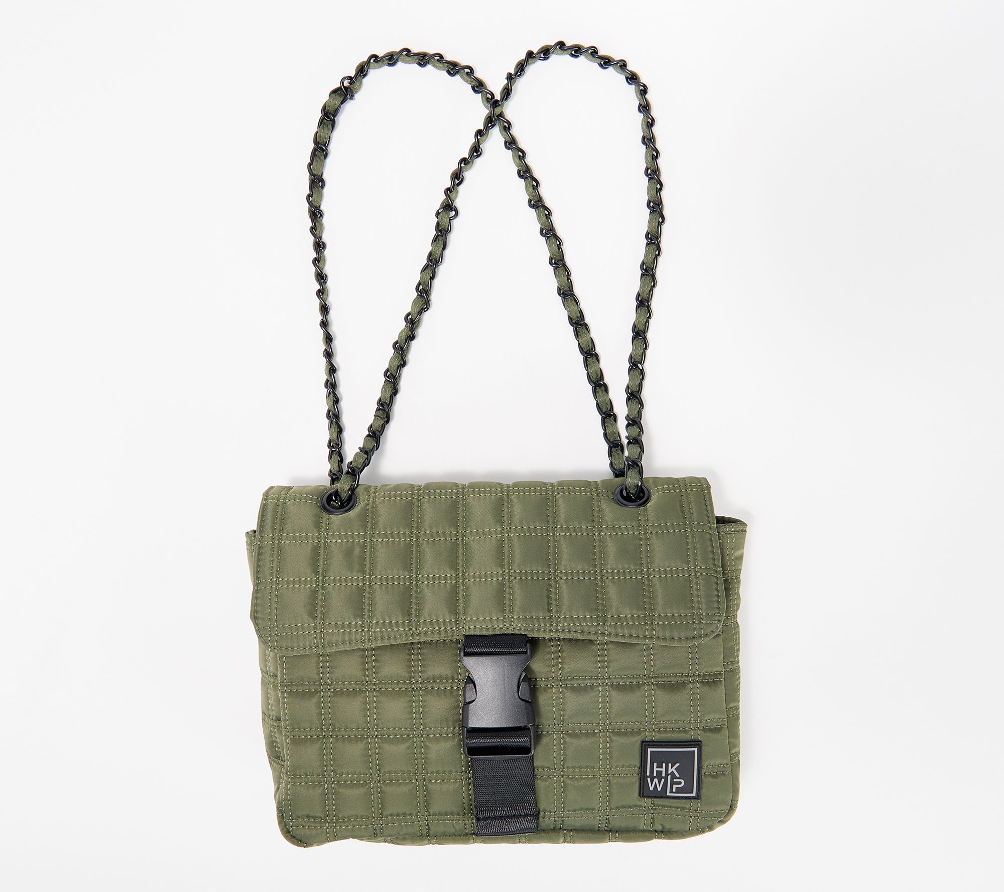 IHKWIP Quilted Flap Convertible Shoulder Bag w/ Chain Strap