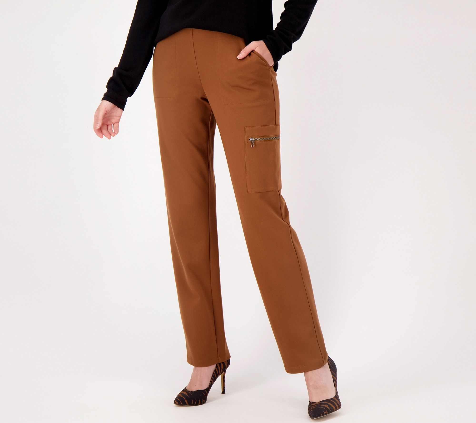 Susan Graver Petite Supreme Knit Straight Leg Pants w/ Pocket