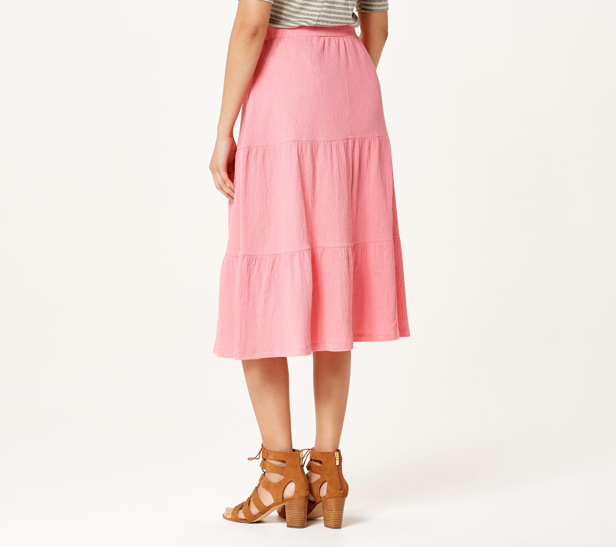 Denim & Co. Petite Knit Gauze Tiered Midi Skirt
