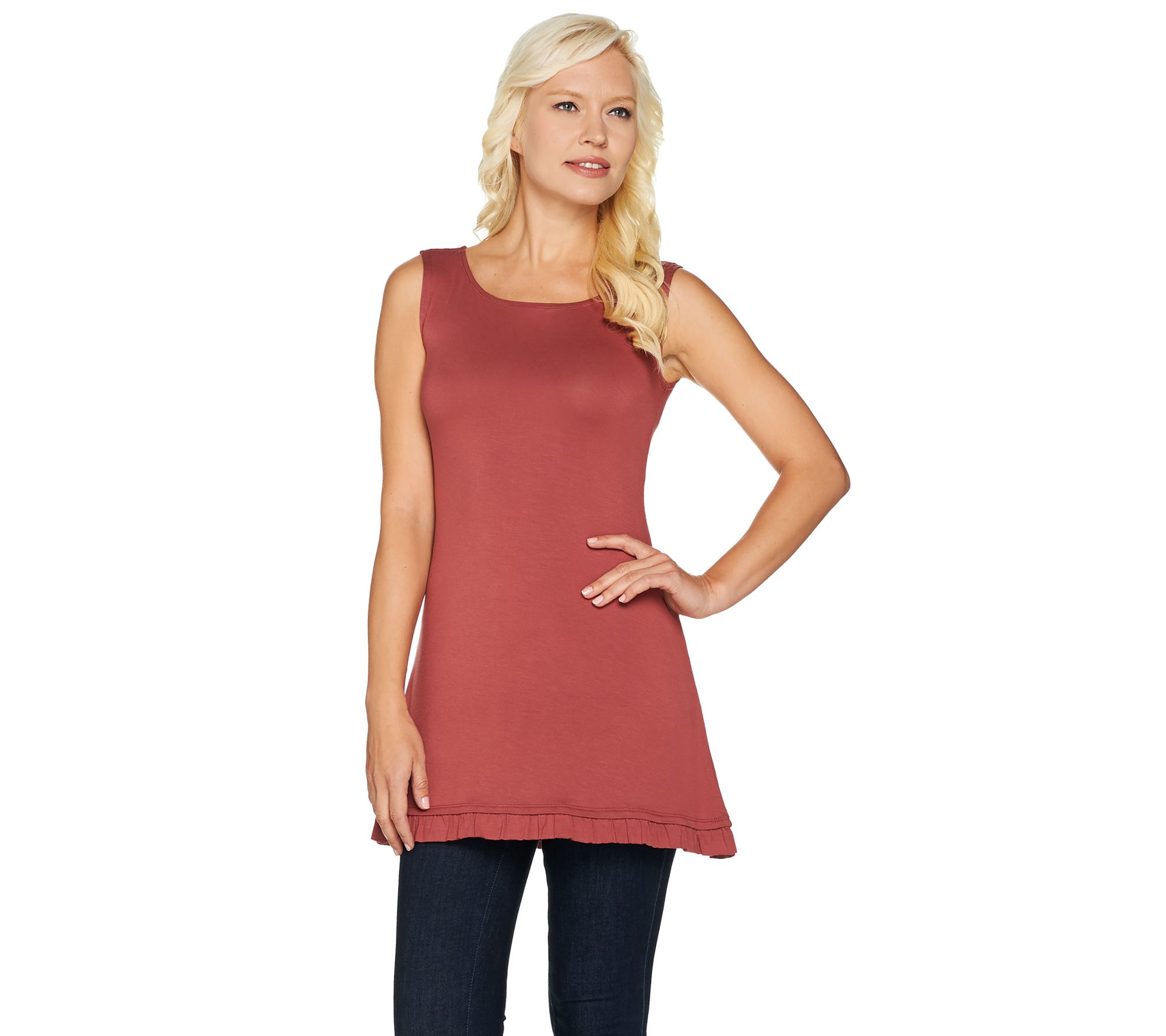 LOGO Layers by Lori Goldstein Knit Tank with Ruffle Hem - Page 1 — QVC.com