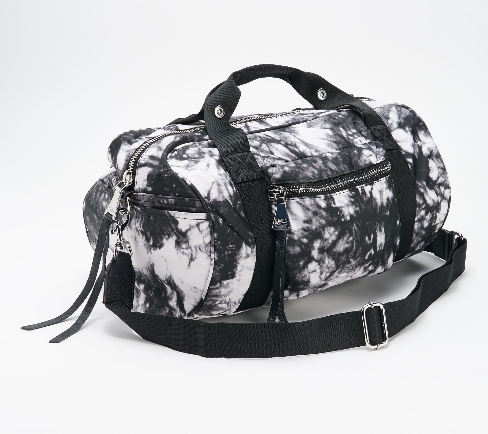 white luggage with leather trim