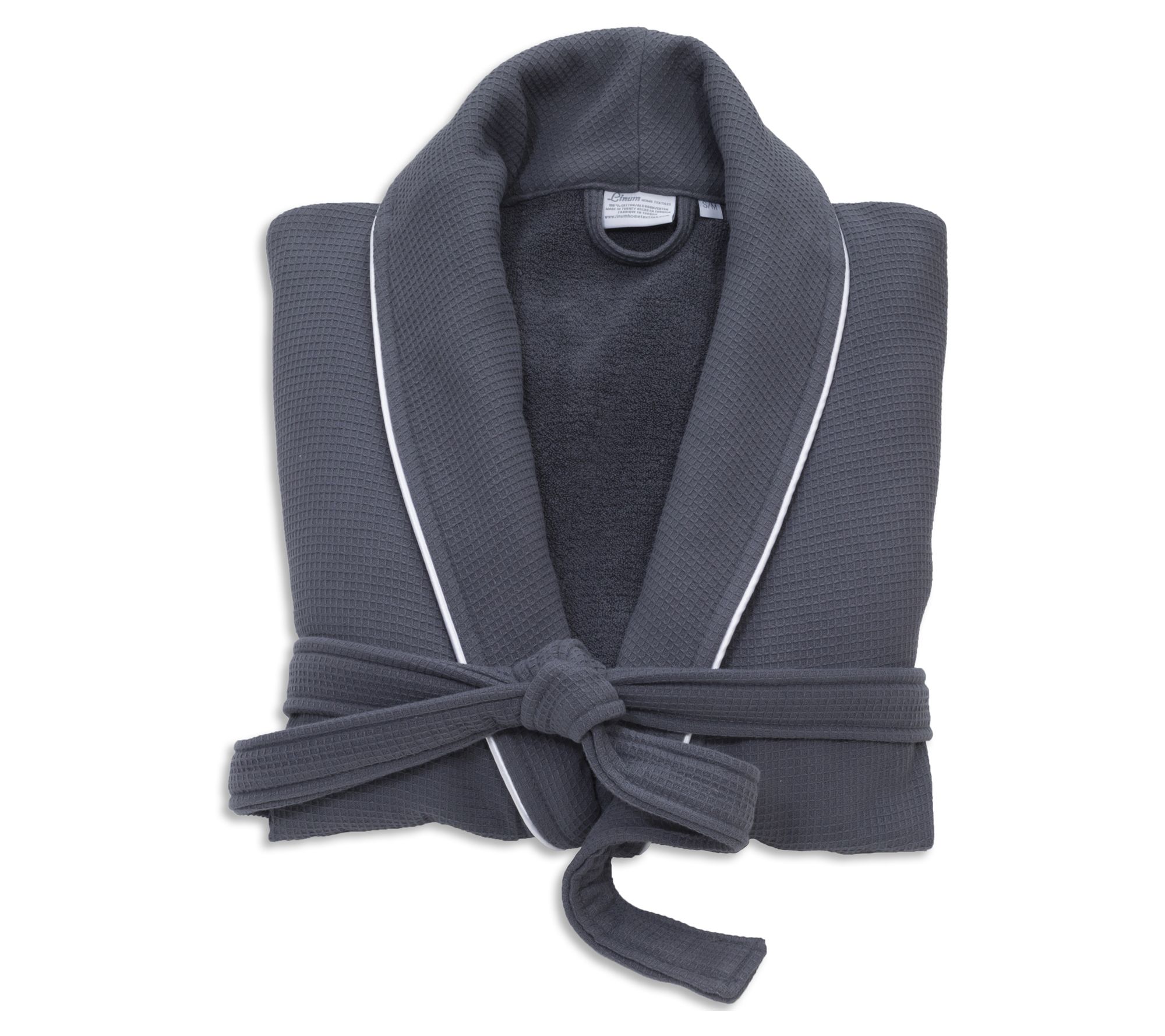 Linum Home Textiles Waffle Terry Bathrobe w/ Sa tin Piped Trim