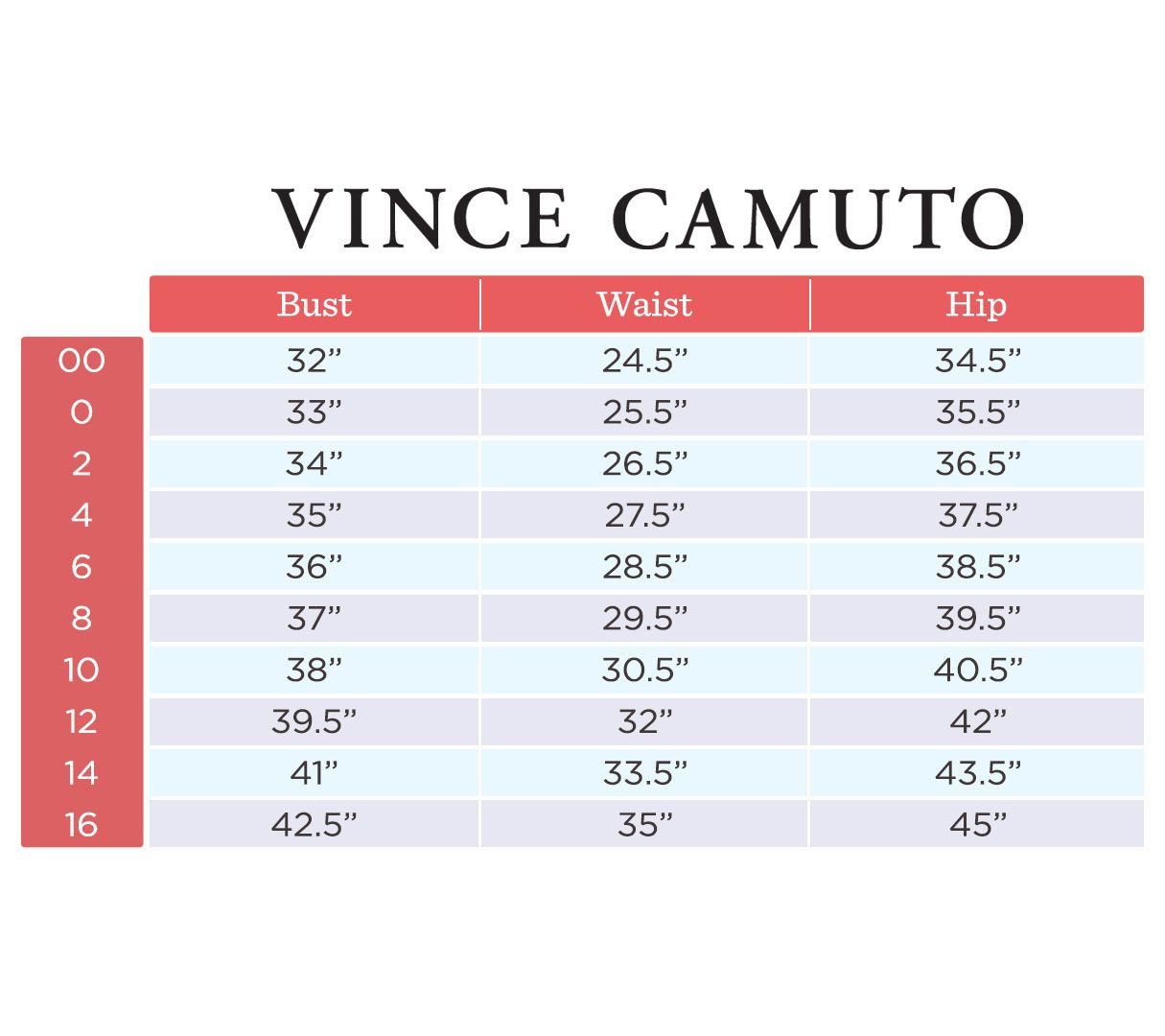 Vince Camuto Size Chart