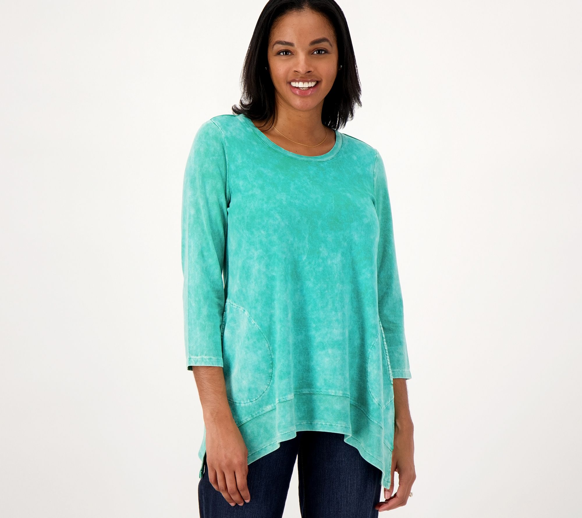 LOGO by Lori Goldstein Sun Faded Cotton Top w/ Ribbed Hem