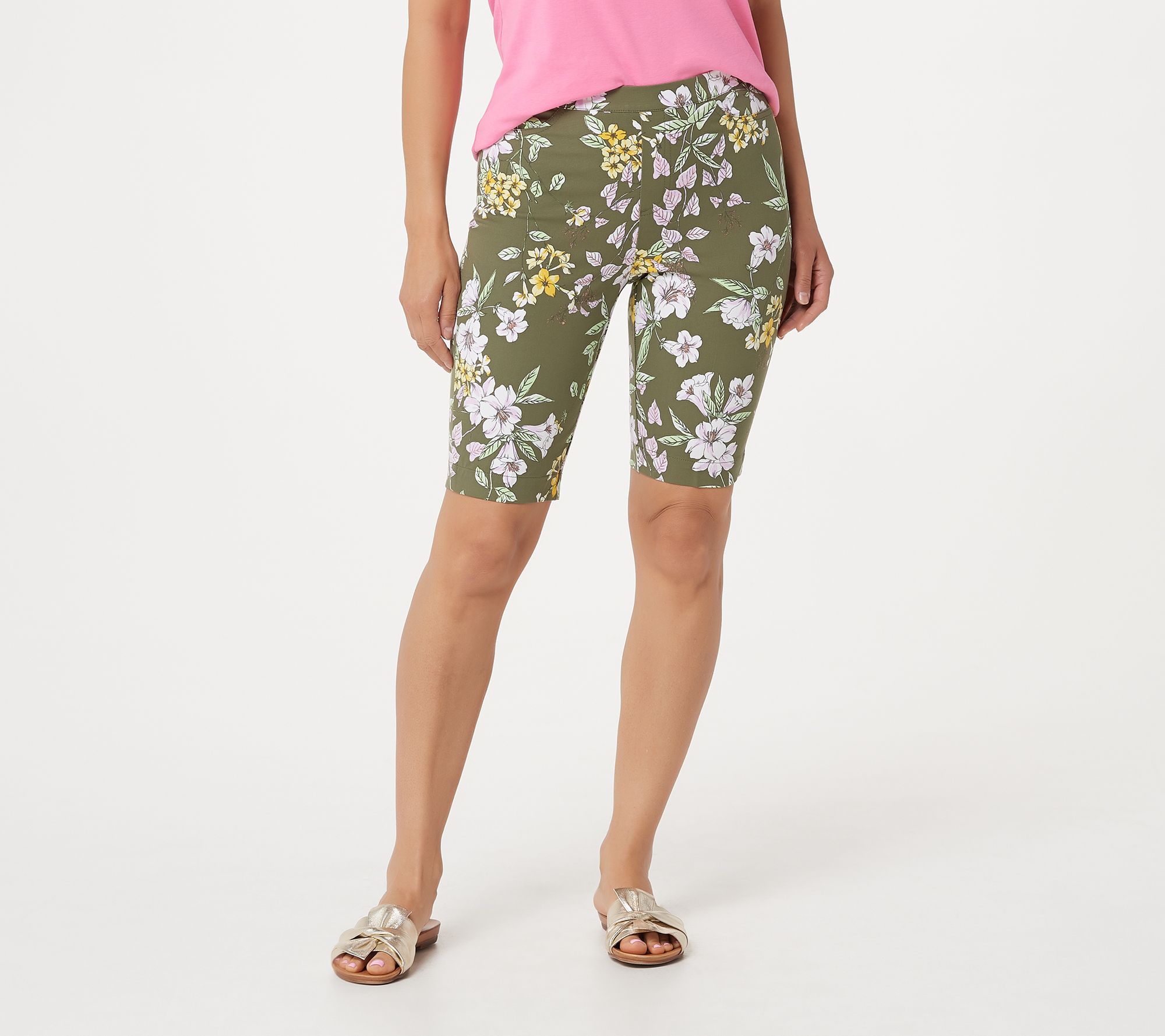 Isaac Mizrahi Live! Regular 24/7 Stretch Tropical Floral Bermuda Shorts
