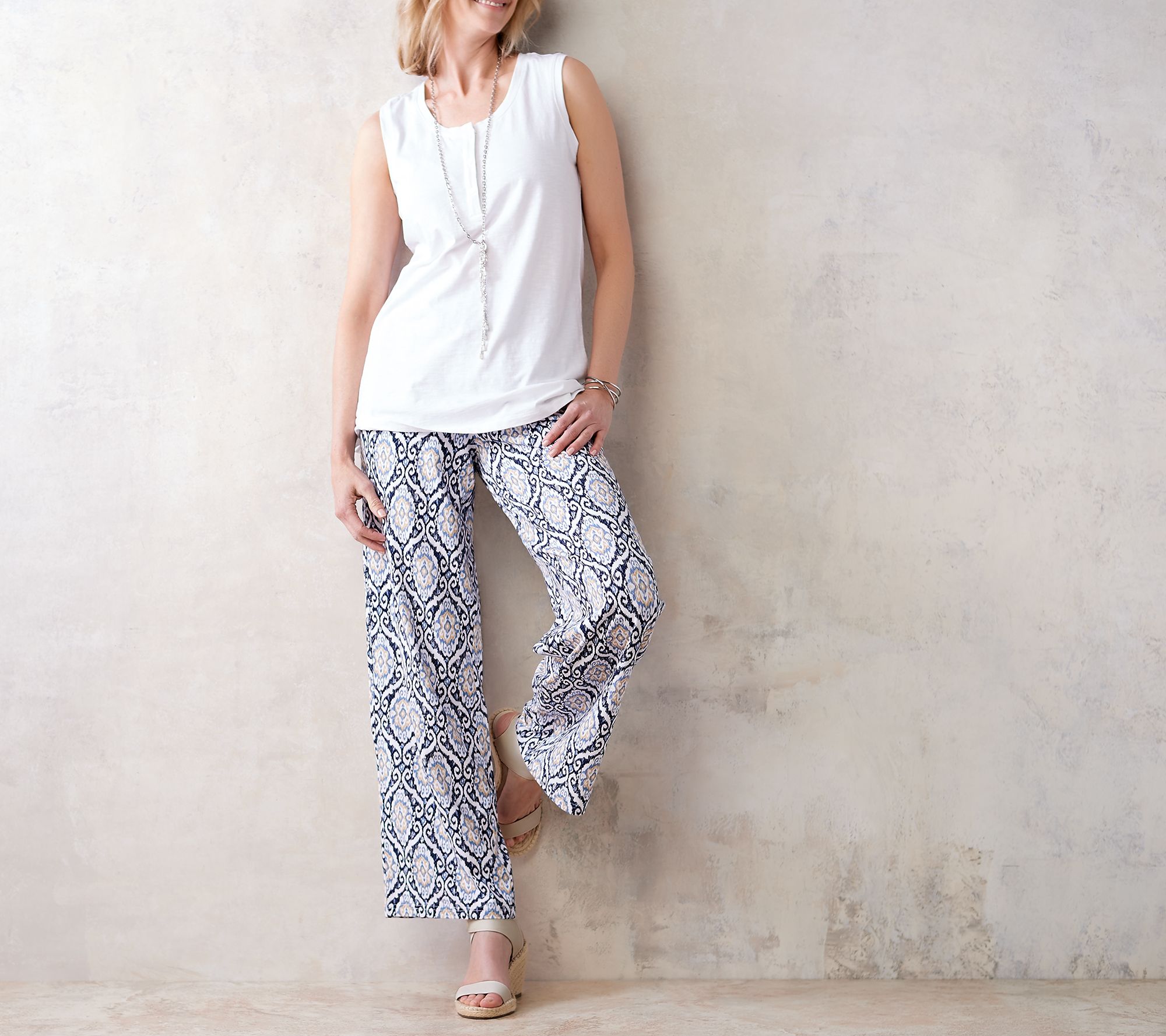 Denim & Co. Beach PullOn Wide Leg Knit Pants
