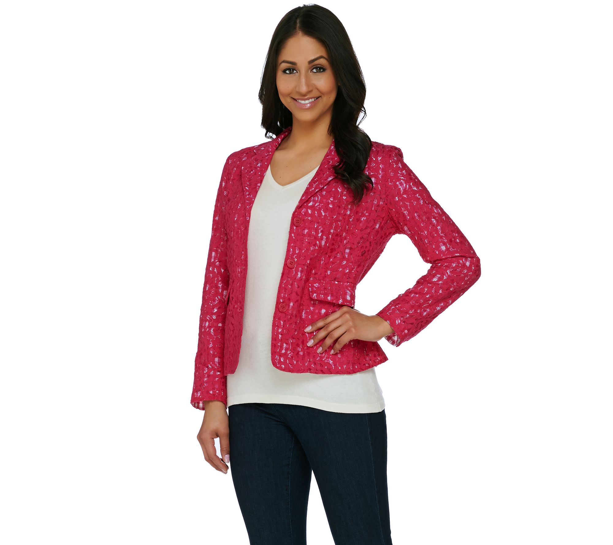 Kelly by Clinton Kelly Lace Jacket with Gingham Lining - Page 1 — QVC.com