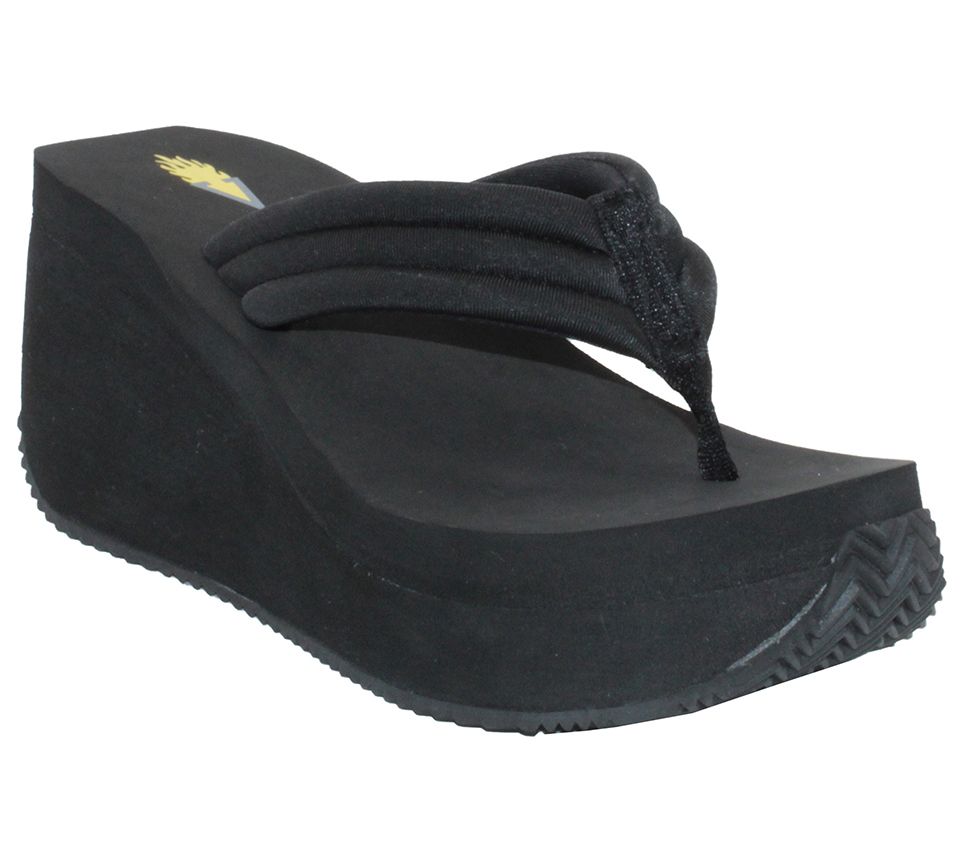 Volatile Black Neoprene Wedge Sandal- Zoe