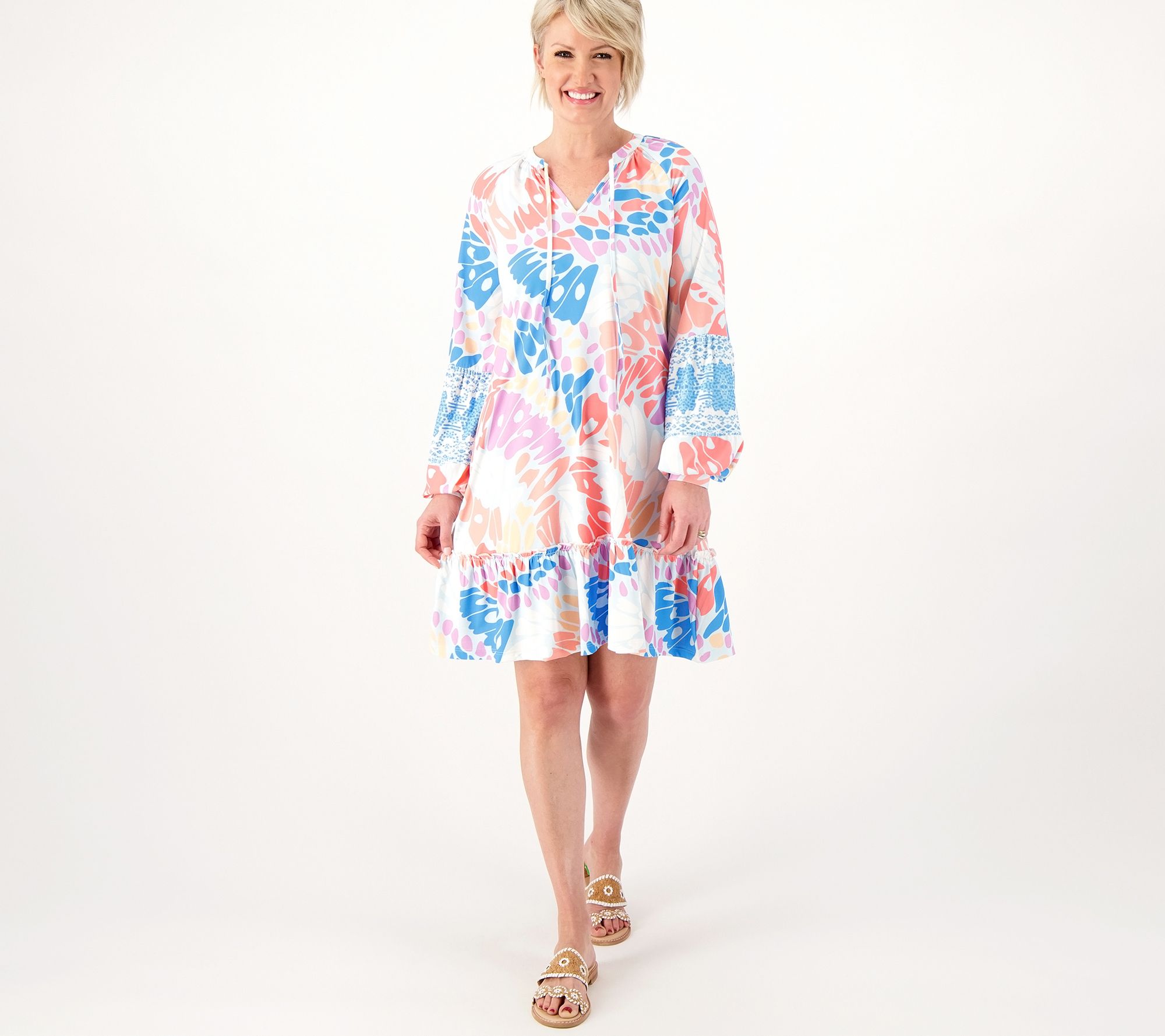 As Is Tolani Longsleeve Dress with TieredHem and Pockets